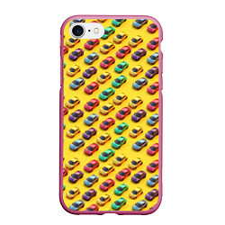 Чехол iPhone 7/8 матовый Разноцветные машинки, цвет: 3D-малиновый