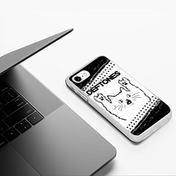 Чехол iPhone 7/8 матовый Deftones рок кот на светлом фоне, цвет: 3D-белый — фото 2