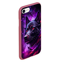 Чехол iPhone 7/8 матовый Собака космос, цвет: 3D-малиновый — фото 2