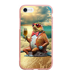 Чехол iPhone 7/8 матовый Карп на берегу пьет пиво, цвет: 3D-светло-розовый