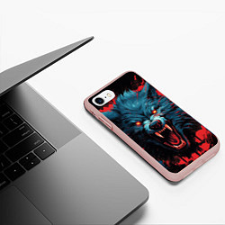 Чехол iPhone 7/8 матовый Wolf black red, цвет: 3D-светло-розовый — фото 2