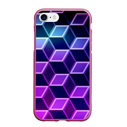 Чехол iPhone 7/8 матовый Неоновые кубы иллюзия, цвет: 3D-малиновый