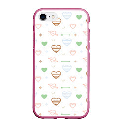 Чехол iPhone 7/8 матовый Cute hearts, цвет: 3D-малиновый