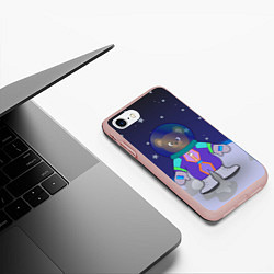 Чехол iPhone 7/8 матовый Мишка на Луне, цвет: 3D-светло-розовый — фото 2