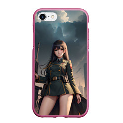 Чехол iPhone 7/8 матовый Девушка офицер с винтовкой, цвет: 3D-малиновый