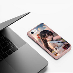 Чехол iPhone 7/8 матовый Девушка самурай в саду сакуры, цвет: 3D-светло-розовый — фото 2