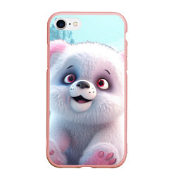 Чехол iPhone 7/8 матовый Милый белый пушистый медвежонок, цвет: 3D-светло-розовый
