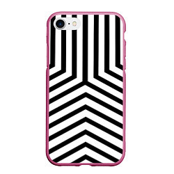 Чехол iPhone 7/8 матовый Черно-белые полосы в узоре, цвет: 3D-малиновый
