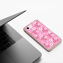 Чехол iPhone 7/8 матовый Flowers on pink, цвет: 3D-светло-розовый — фото 2