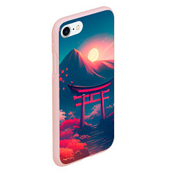 Чехол iPhone 7/8 матовый Японский вечерний пейзаж - тории, цвет: 3D-светло-розовый — фото 2