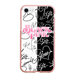 Чехол iPhone 7/8 матовый Blackpink - чб автографы, цвет: 3D-светло-розовый