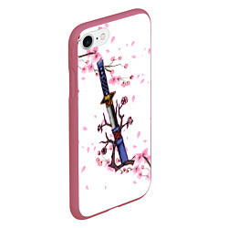 Чехол iPhone 7/8 матовый Катана в сакуре, цвет: 3D-малиновый — фото 2