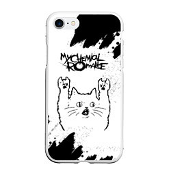 Чехол iPhone 7/8 матовый My Chemical Romance рок кот на светлом фоне, цвет: 3D-белый