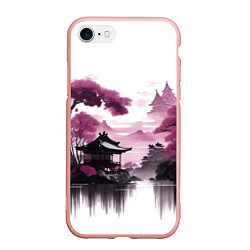 Чехол iPhone 7/8 матовый Японские мотивы - фиолетовый, цвет: 3D-светло-розовый