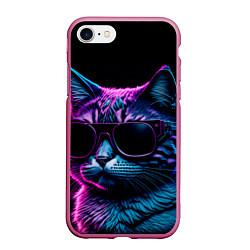 Чехол iPhone 7/8 матовый Неоновый котик в очках, цвет: 3D-малиновый