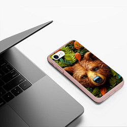 Чехол iPhone 7/8 матовый Медведь в листьях, цвет: 3D-светло-розовый — фото 2