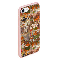 Чехол iPhone 7/8 матовый Коллаж из сказочных зверей - совы, белки, ёжики, цвет: 3D-светло-розовый — фото 2