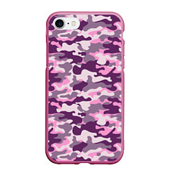 Чехол iPhone 7/8 матовый Модный камуфляж - милитари, цвет: 3D-малиновый