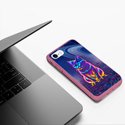 Чехол iPhone 7/8 матовый Космический неоновый котик - нейросеть, цвет: 3D-малиновый — фото 2