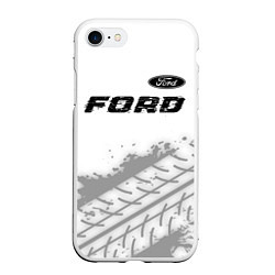 Чехол iPhone 7/8 матовый Ford speed на светлом фоне со следами шин: символ, цвет: 3D-белый