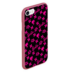 Чехол iPhone 7/8 матовый Барби паттерн черно-розовый, цвет: 3D-малиновый — фото 2