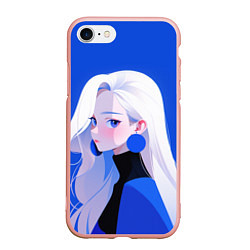 Чехол iPhone 7/8 матовый Аниме- девушка в синем, цвет: 3D-светло-розовый