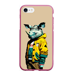 Чехол iPhone 7/8 матовый Dude rhino - urban style, цвет: 3D-малиновый