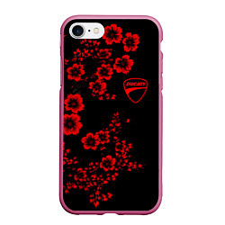 Чехол iPhone 7/8 матовый Ducati - red flowers, цвет: 3D-малиновый