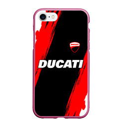 Чехол iPhone 7/8 матовый Ducati moto - красные полосы, цвет: 3D-малиновый
