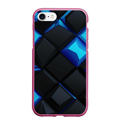 Чехол iPhone 7/8 матовый Черные и синие плитки, цвет: 3D-малиновый