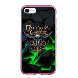 Чехол iPhone 7/8 матовый Baldurs Gate 3 black blue neon, цвет: 3D-малиновый