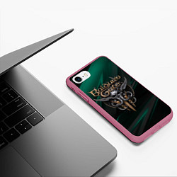 Чехол iPhone 7/8 матовый Baldurs Gate 3 logo green geometry, цвет: 3D-малиновый — фото 2