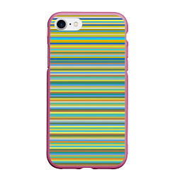Чехол iPhone 7/8 матовый Горизонтальные разноцветные полосы, цвет: 3D-малиновый