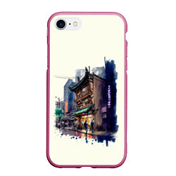 Чехол iPhone 7/8 матовый Улица ночных баров, цвет: 3D-малиновый