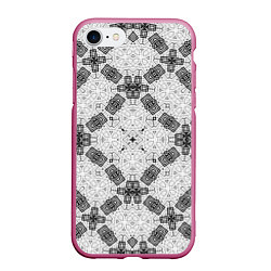 Чехол iPhone 7/8 матовый Черно-белый ажурный кружевной узор Геометрия, цвет: 3D-малиновый