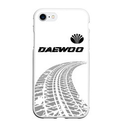 Чехол iPhone 7/8 матовый Daewoo speed на светлом фоне со следами шин: симво, цвет: 3D-белый