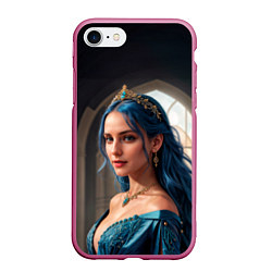 Чехол iPhone 7/8 матовый Девушка принцесса с синими волосами, цвет: 3D-малиновый