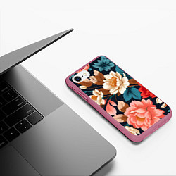 Чехол iPhone 7/8 матовый Летние цветы - паттерн, цвет: 3D-малиновый — фото 2
