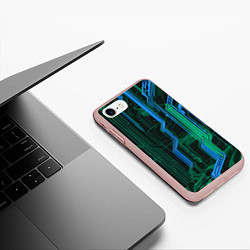 Чехол iPhone 7/8 матовый Кибер схемы синие, цвет: 3D-светло-розовый — фото 2