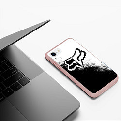 Чехол iPhone 7/8 матовый Fox motocross - черно-белые пятна, цвет: 3D-светло-розовый — фото 2