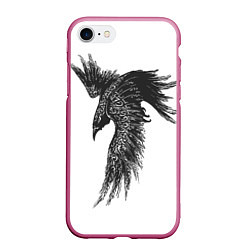 Чехол iPhone 7/8 матовый Чёрный ворон с рунами, цвет: 3D-малиновый