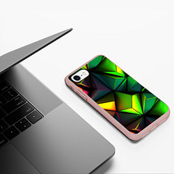 Чехол iPhone 7/8 матовый Зеленые абстрактные треугольники, цвет: 3D-светло-розовый — фото 2