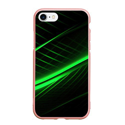 Чехол iPhone 7/8 матовый Зеленые полосы на черном фоне, цвет: 3D-светло-розовый