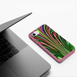 Чехол iPhone 7/8 матовый Зеленые прожилки, цвет: 3D-малиновый — фото 2