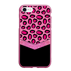 Чехол iPhone 7/8 матовый Розовый леопард и блестки принт, цвет: 3D-малиновый