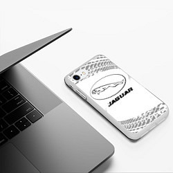 Чехол iPhone 7/8 матовый Jaguar speed на светлом фоне со следами шин, цвет: 3D-белый — фото 2