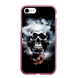 Чехол iPhone 7/8 матовый Металлический череп в дыму, цвет: 3D-малиновый