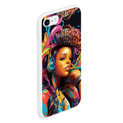 Чехол iPhone 7/8 матовый Красивая киберпанк девушка и яркие краски в стиле, цвет: 3D-белый — фото 2