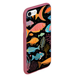 Чехол iPhone 7/8 матовый Фолк-арт рыбовы, цвет: 3D-малиновый — фото 2
