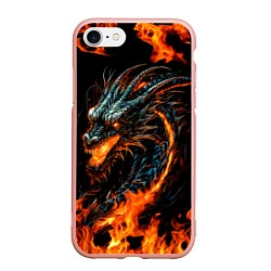 Чехол iPhone 7/8 матовый Свирепый огненный дракон 2024, цвет: 3D-светло-розовый